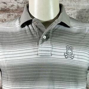 Psycho Bunny casual golf polo gray white stripes size 6 large organic cotton